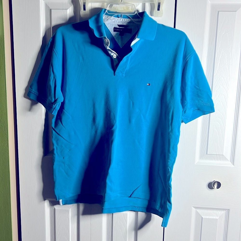 Men's Tommy Hilfiger Fit Pique Polo in Turquoise color size L